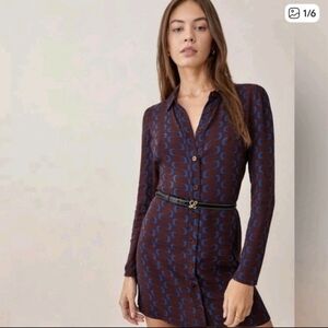 Reformation Hugh Mini Shirt Dress Women's Size 0 Retro Ptint Careerwear Office